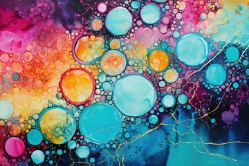 Abstract colorful watercolor background with bubbles. Hand drawn watercolor illustration, Abstract...