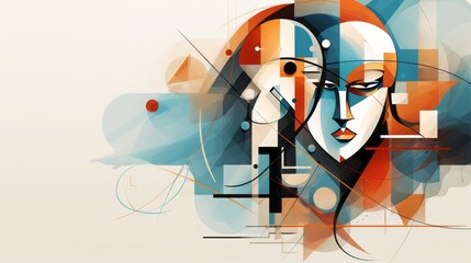 face of a woman in cubist style on white background