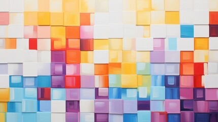 an isolated mosaic of vibrant squares and rectangles on a white background, showcasing the bold and textured design of this modern abstract artwork.