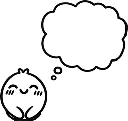 架空のキャラクターがほほ笑む、吹き出しの挿絵の線画