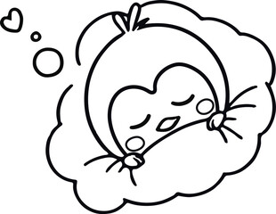 かわいい鳥の子どもが布団で寝ている線画イラスト