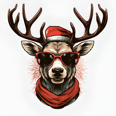 Holiday Christmas, cool hipster reindeer with sunglasses, illustration vector style