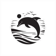 dolphin silhouette: Aqua Acrobatics, Leaping Dolphins, and Oceanic Aerials in Athletic Silhouettes - Minimallest fish black vector  © Vista