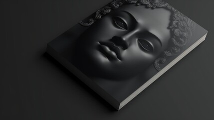 The woman portrait on black covered book.