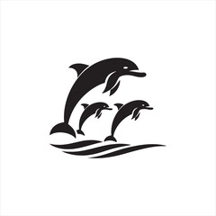 dolphin silhouette: Nautical Nocturnes, Nighttime Dolphins, and Moonlit Marine Shadows in Enigmatic Silhouettes - Minimallest fish black vector
