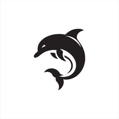 dolphin silhouette: Whimsical Waters, Friendly Dolphins, and Seaside Serenity in Charming Silhouettes - Minimallest fish black vector

