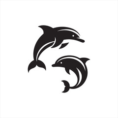 dolphin silhouette: Dynamic Acrobatics, Dolphin Performances, and Aerial Oceanic Stunts in Athletic Silhouettes - Minimallest fish black vector
