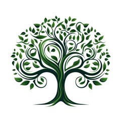 Tree with green leaves in minimalistic decorative art style