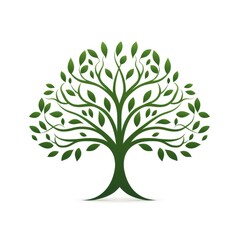Tree with green leaves in minimalistic decorative art style