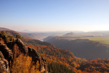 Fototapeta na wymiar Panorama from the viewpoint of the rock city with a valley where the river flows