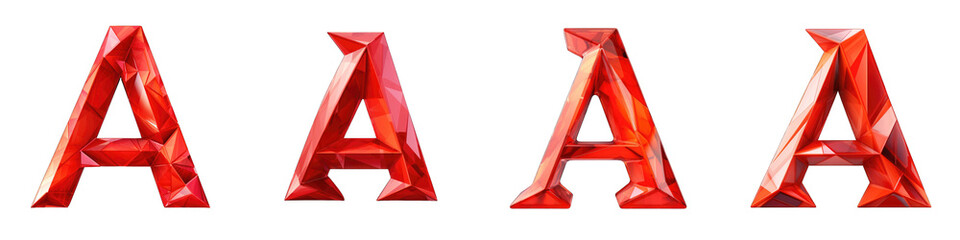 Red colored geometric polygonal alphabet, logotype, letter A isolated on a transparent background