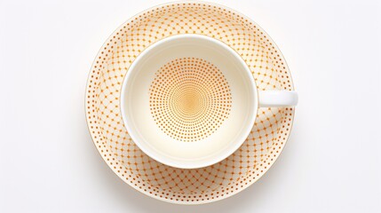 tea cup in circle shape on white.