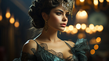 Woman in masked ball gown on separate background, AI Generated - obrazy, fototapety, plakaty