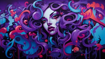background of illustation in graffiti style on purple background