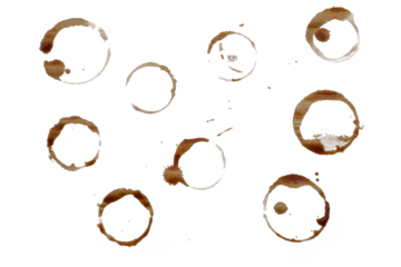 different coffee stains isolated transparency background.