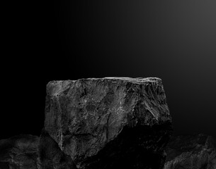 Stone podium on dark background. - 696458031