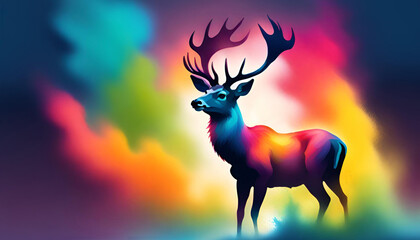 Deer silhouette on colorful background. Generative AI