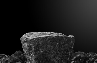 Stone podium on dark background. - 696458042
