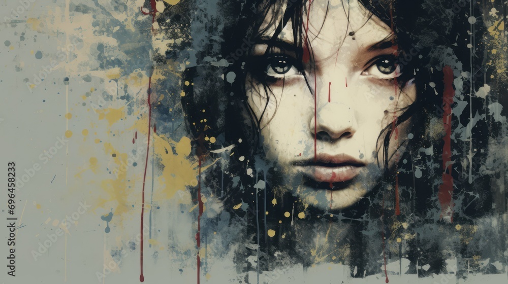Poster fear emotions of the female mood represented in grunge style on a white background with space for te