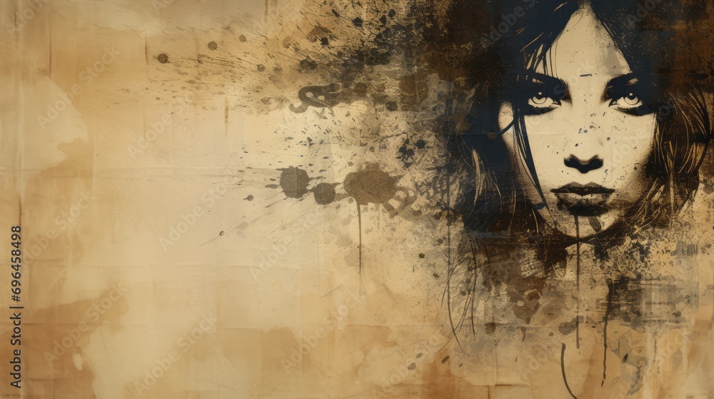 Poster fear emotions of the female mood represented in grunge style on a beige background with space for te