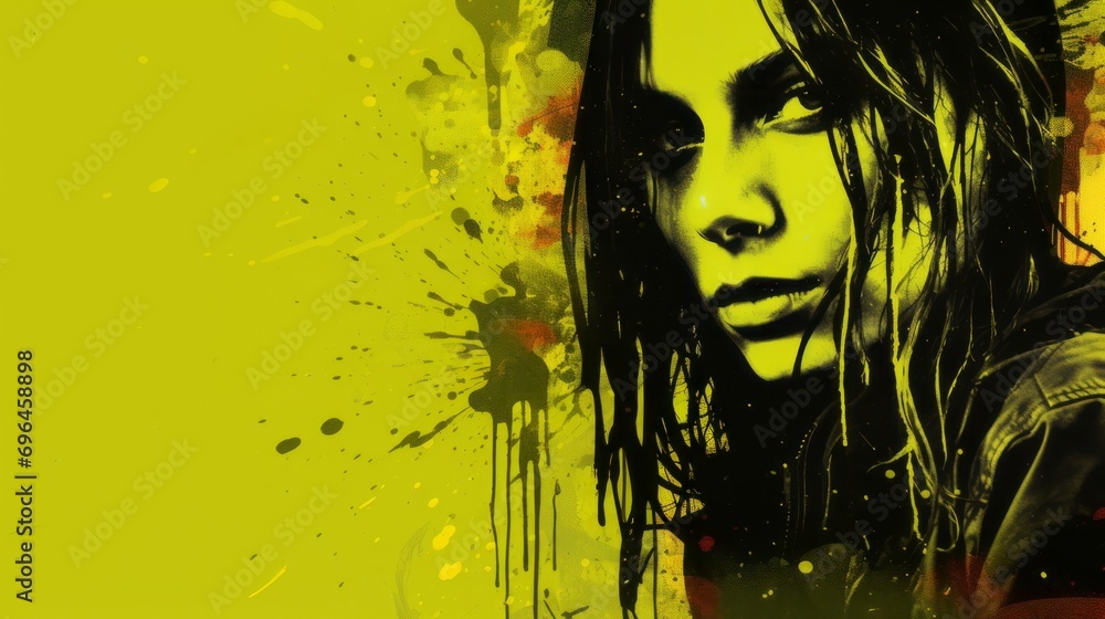 Poster fear emotions of the female mood represented in grunge style on a yellow background with space for t