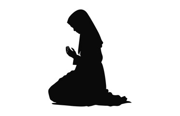 A Female Muslim Praying black Vector, A Muslim Woman Silhouette clipart isolated on a white background