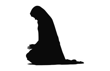 A Female Muslim Praying black Vector, A Muslim Woman Silhouette clipart isolated on a white background