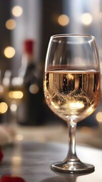 An image that highlights the close-up details of a wine or champagne glass, capturing the reflections, the play of light on the glass, generative AI, background image