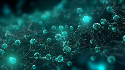 Atoms or molecules, scientific illustration banner. Exploring Atom Molecule Structures, biotechnology network, science or medical background