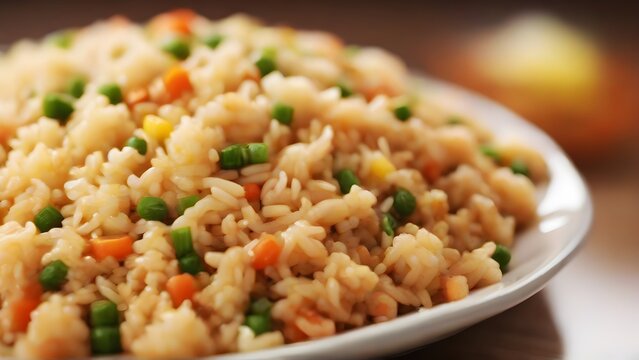 Close-up Portrait of delicious fried rice against white background, generative AI, background image