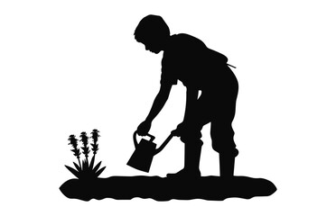 A Silhouette of Gardening black Vector isolated on a white background