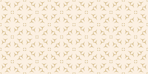 Seamless pattern with abstract golden floral geometric shapes, snowflake silhouettes. Minimalist gold and beige vector background. Simple elegant minimal texture. Repeat geo design for decor, print