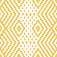 Seamless geometric lines pattern with yellow chevron and rhombus shapes. Vector abstract striped background. Repeat design for wallpaper, fabric, wrapping, print, decor. Simple geo texture ornament