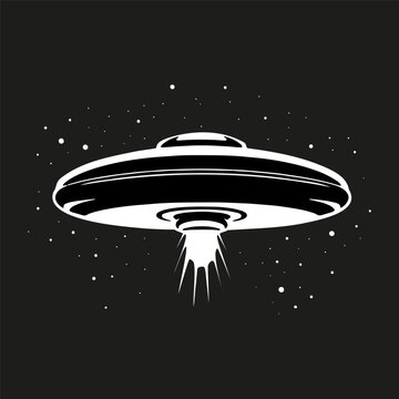 UFO vector logo style, line graphics, flat design, simple, high contrast, black and white