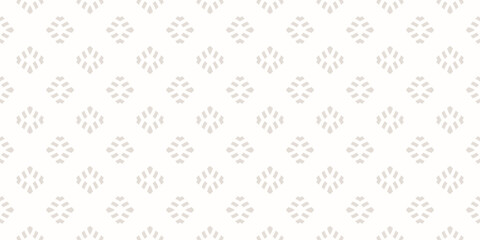 Vintage geometric seamless pattern. Subtle vector abstract texture with small shapes. Beige and white color. Ethnic folk ornament. Simple minimal retro style background. Repeated decorative geo design