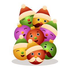 Cute characters Christmas balls for Christmas tree. cartoon Vector illustration.