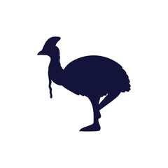 Blue silhouette of cassowary tropical bird flat style, vector illustration