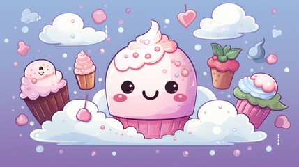Iconic symbols in kawaii style