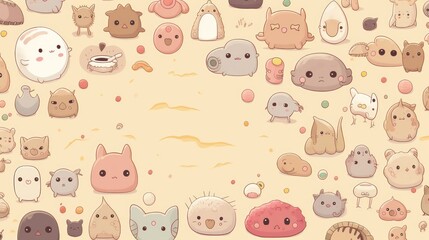 Fototapeta premium Iconic symbols in kawaii style