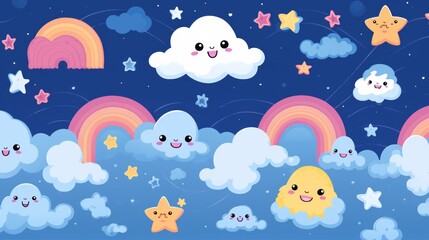 Iconic symbols in kawaii style