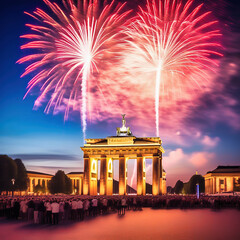 New Year's Eve at the Brandenburg Gate. New Year's fireworks in the sky over Berlin
