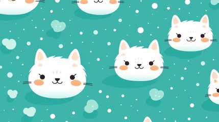 sweet kittens in kawaii style in turqouise background with space for text