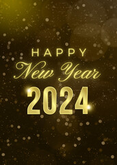 Happy New Year 2024 Golden lights elegant with copy space area. For poster, social media post, banner, and card