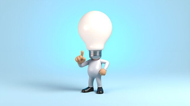 3D Render Man with an Idea Bulb Icon in Plain Background, Creative Thinking, Innovation, Idea Generation