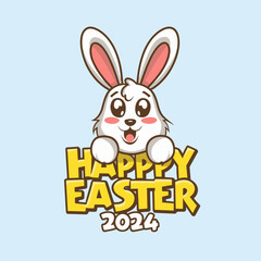 Cheerful Bunny Rabbit Wishing Happy Easter 2024 - Vector Graphic