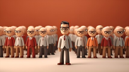 3D Render One Different Man in the Group of People, Individuality, Uniqueness, Diversity