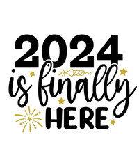 New Year 2024 text design for T-shirts and apparel on plain white transparent isolated background for shirt, hoodie, sweatshirt, card, tag, mug, icon, logo or badge