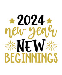 New Year 2024 text design for T-shirts and apparel on plain white transparent isolated background for shirt, hoodie, sweatshirt, card, tag, mug, icon, logo or badge