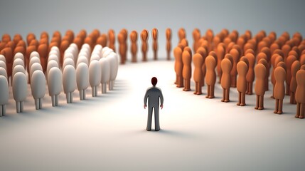 3D Render One Different Man in the Group of People, Individuality, Uniqueness, Diversity