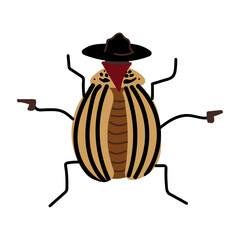 Colorado potato beetle in the form of a bandit from the wild west. Simple icon in cartoon style. Vector illustration isolated on white background.